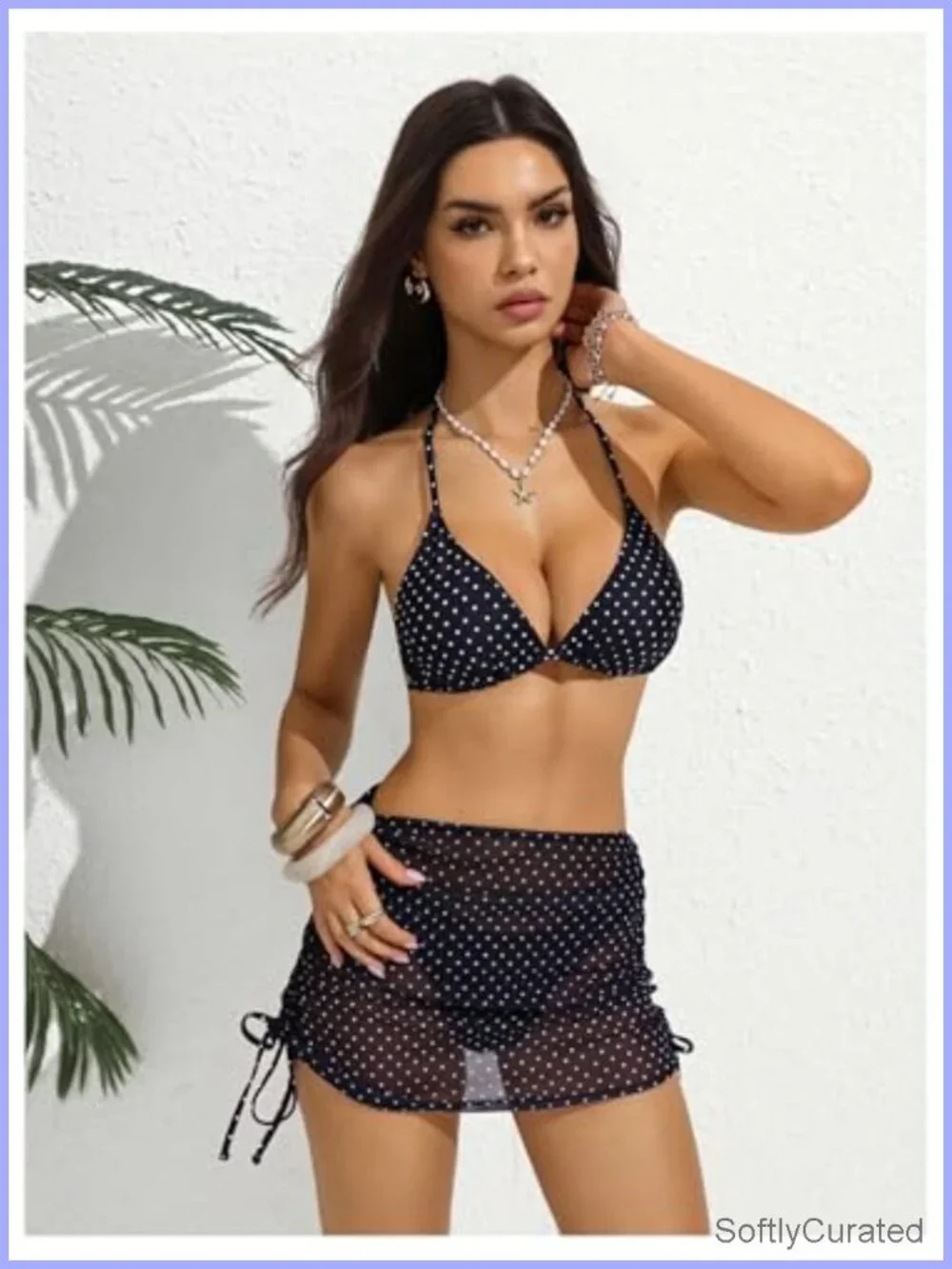 Women's 4 Piece Polka Dot Bikini Set with Cover Up Skirt & Bandana